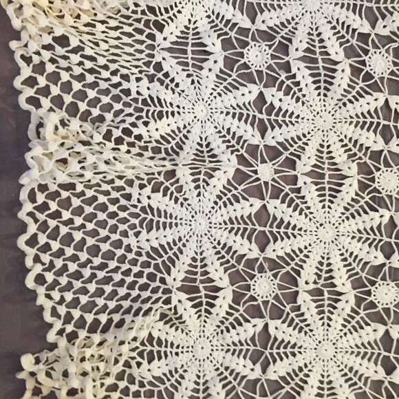 Lace Tablecloth Handmade Crochet  62" Sq Ivory Cotton Farmhouse Cottagecore - Picture 5 of 7
